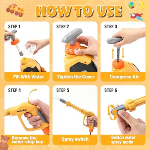 Arrowbash Kids Pressure Washer Clean Car Wash Power Washer with Cleaning Kit, Manual Pressure Adjustable Water Gun Spray, Pretend Tools Role Playing Cleaning Birthdays Gift for Boys Girls - Image 3