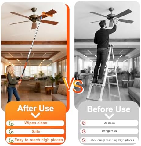 LAANPOLE 26FT Reach Ceiling Fan Cleaner Duster, Fan Blade Cleaner Kit with 5-20FT Extension Pole, Microfiber Duster & Replaceable Cleaning Cloth for Blades, Ceiling, Furniture - Image 6