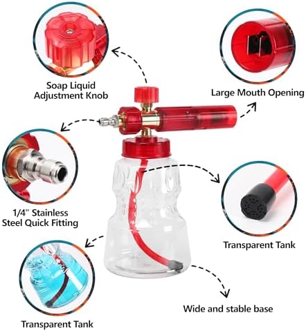 Foam Cannon Kit with Graffiti Short Pressure Washer Gun 3/8" Quick Connect M22-15mm Adapter Adjustable Snow Foam Bottle with 1/4" Quick Connect and 5 Nozzle Tips for Car Wash - Image 4