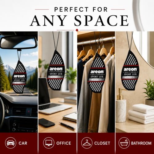 AREON Sport Lux SILVER - Hanging Cardboard Air Freshener for Car, Home & Office - Premium Cologne Perfume with Natural Fragrances - Long Lasting, Fresh, Luxurious Scent - Stylish Design - Pack of 3 - Image 5