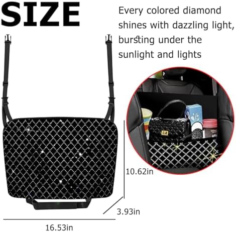 zipelo Bling Car Net Pocket Handbag Holder, Rhinestone Vehicle Backseat Purse Organizer Between Seats, Diamond Hanging Storage Bag Barrier of Pet Kids, Universal Automotive Accessories (Black) - Image 2