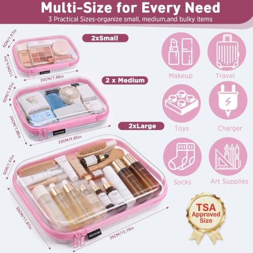 Clear Hard Shell Zipper Case Makeup Storage Organizer Pouches TSA Approved | Travel organizer bags for toiletries, cosmetics, electronics & diaper bins. Multi-size for office, camping, beach & home - Image 3
