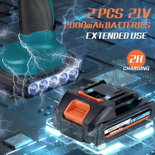 Protmex Cordless Car Buffer Polisher w/ 2x2000mAh 21V Batteries, Blue - Image 2