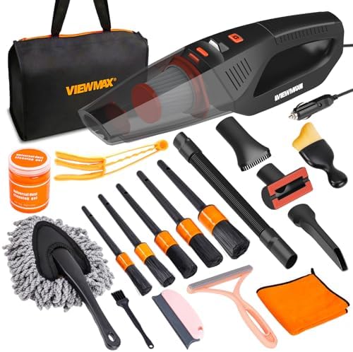Car Cleaning Kit 19Pcs, Car Interior Detailing Kit with 12000PA High Power Handheld 12V Corded Vacuum, Detailing Brush Set, Cleaning Gel, Complete Car Vacuum Cleaner with Storage Bag for Men & Women by Viewmax