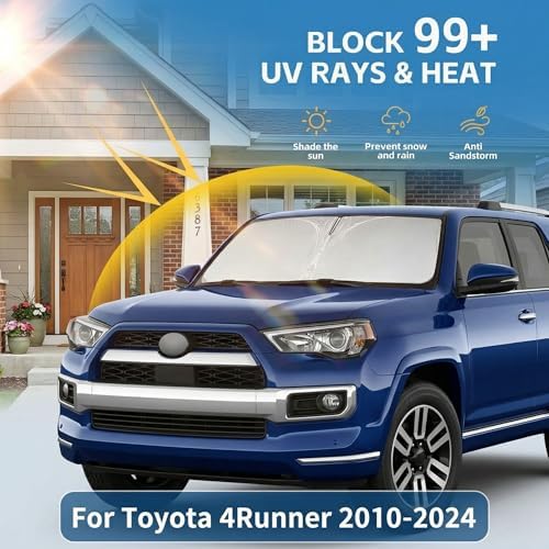 Windshield Sun Shade for Toyota 4Runner 2010-2024 2025 2026 Front Window Shade Custom Fit 4Runner Accessories Sun Visor Foldable Shade Blocks UV Rays Summer Must Have Car Accessories - Image 2