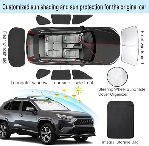 TINGLU Window Shades for Toyota RAV4 2019-2025 2026 Accessories Car Side Full Windows Rear Triangular Windshield Sun Shade Sun UV Rays & Privacy Protection for Camping,Napping,and Relaxing 8PCS - Image 3