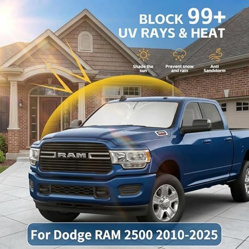 Windshield Sun Shade for Dodge RAM 2500 3500 Truck Accessories 2010-2025 2026 - Foldable Sunshade Sun Visor Protector Front Window Cover Custom Fit RAM 2Dr RegularCab, 4Dr QuadCab, CrewCab, MegaCab - Image 2