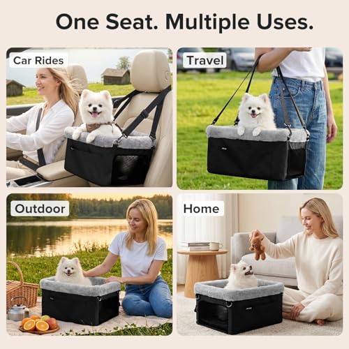 JOEJOY Deluxe Dog Booster Seat with Sturdy Metal Frame and Safety Leash for Small Pets up to 20 lbs - Portable Puppy Dog Car Seat with Thick Cushion and Storage Pockets for Small Dogs, Black - Image 5
