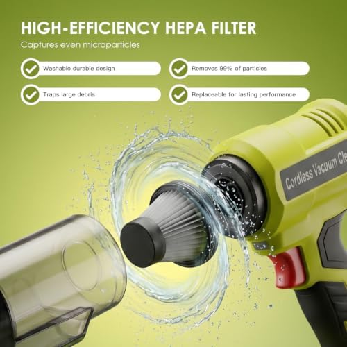 DTEZTECH Cordless Vacuum Cleaner for Ryobi 18V Battery, Electric Handheld Vacuum Cleaner with 105AW Powerful Suction, Portable Vacuum Cleaner for Floor, Carpet, Car, Pet, Home (Battery Not Included) - Image 4