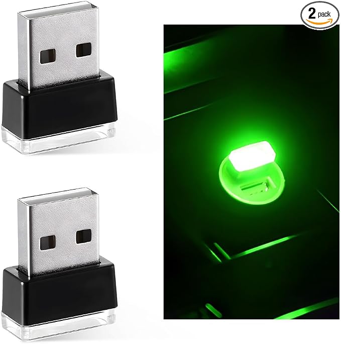 Sun Walker 2 PCS USB LED Car Interior Atmosphere Lamp, Plug-in USB Interface Trunk Ambient Light LED Decoration, Mini Portable Interior Night Lighting Kit for Most Vehicles (Green) by Unknown