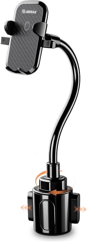 Cup Holder Phone Mount 15 Inch Adjustable Gooseneck Arm for Car | Adjustable long arm and stable cup holder base keep your phone secure, easy to reach, and clear to view while driving by Esoulk