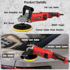KITLUCK Buffer Polisher, 12Amp 6″/7″ Rotary Polisher for Car Detailing, 1400W 7 Variable Speed Car Buffer Polisher Machine, 800-3500RPM, with Foam Pad, Wool Pad For Car Polishing, Buffing, Waxing - Image 2