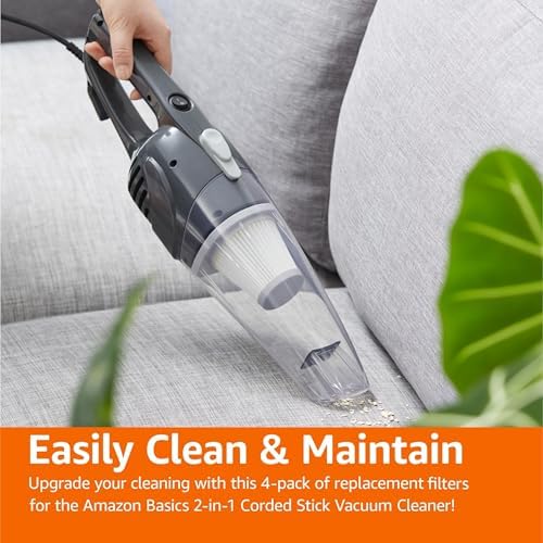 Amazon Basics Washable Replacement Filters for 2-in-1 Corded Stick Vacuum Cleaner ONLY (not for Other Models), 4-Pack, White - Image 6