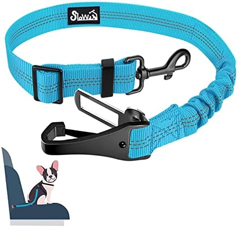 SlowTon Dog Car Seat Belt, 3 in 1 Latch Bar Attachment Dog Safety Seatbelt | Hook Latch Bar& Seatbelt Buckle, Reflective, Heavy Duty Nylon, Durability, Easy of Use, for Travel Riding, Light Blue,27.5" by SlowTon