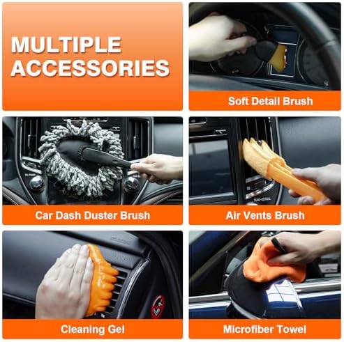 Car Cleaning Kit 19Pcs, Car Interior Detailing Kit with 12000PA High Power Handheld 12V Corded Vacuum, Detailing Brush Set, Cleaning Gel, Complete Car Vacuum Cleaner with Storage Bag for Men & Women - Image 2