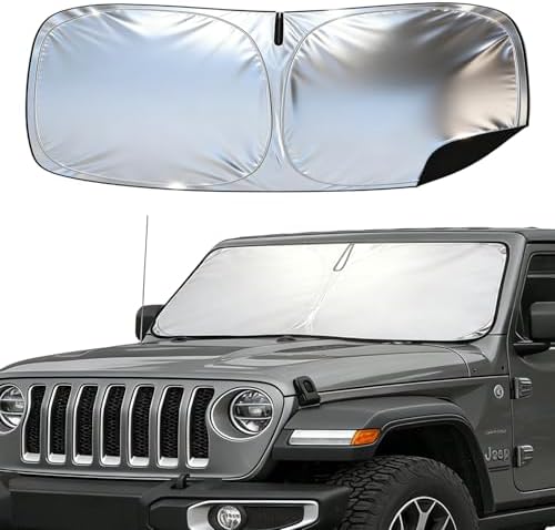 Windshield Sun Shade for Jeep Wrangler TJ JK JL & Gladiator JT Front Window Sun Visor Protector Foldable Block UV Rays Windshield Sunshade Keep Car Cooler by Unknown