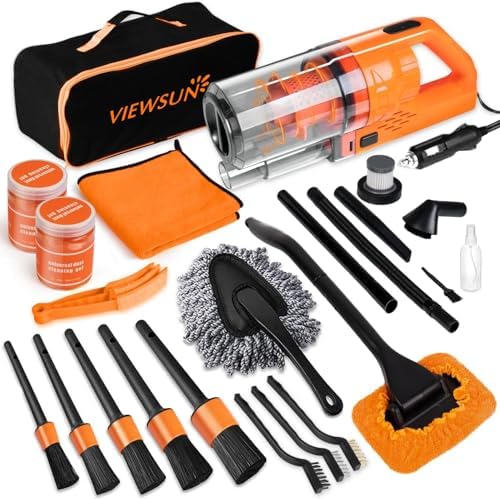 Car Cleaning Kit, Orange 17pcs Car Interior Detailing Kit with High Power Handheld Vacuum, Detailing Brush Set, Windshield Cleaner, Cleaning Gel, Complete Auto Accessories for Women Men Teens by Viewsun