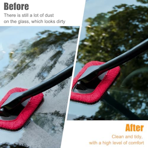 Car Windshield Cleaning Tool, Microfiber Vehicle Window Cleaner with 5 Washable Reusable Cloth Pad & 1 Spray Bottle, Automotive Glass Wiper Cleaning Kit Accessories, Universal Fit (Red) - Image 5