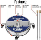 Westinghouse Universal 16.5” Pressure Washer Surface Cleaner Attachment - Stainless Steel - 4400 Max PSI, 1/4” Connector - for Gas and Electric Pressure Washers - Image 4