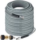 Hourleey Pressure Washer Hose 100FT, Kink Resistant High Tensile Wire Power Washer Hose, Rubber Wire Braided with 3/8" Quick Connect for Hot/Cold Water, 4000 PSI, Gray by Hourleey