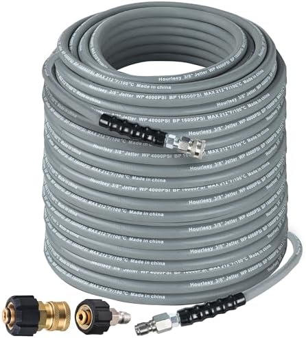 Hourleey Pressure Washer Hose 100FT, Kink Resistant High Tensile Wire Power Washer Hose, Rubber Wire Braided with 3/8" Quick Connect for Hot/Cold Water, 4000 PSI, Gray by Hourleey