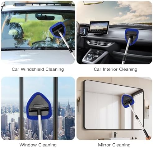 Qydipclin 7pcs Windshield Cleaner Tool Car Window Cleaning Wash Kit with 4 Reusable Microfiber Pads 1 Spray Bottle and Extendable Handle Auto Glass Wiper Kit, Blue - Image 5