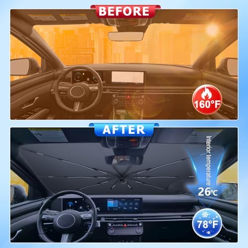 for Car Windshield Sunshade Umbrella 2022-2026 Hyundai Tucson Custom Fit Windshield Sun Protector Cover 6-Layer Heat-Resistant Fabric, Ultra-Strong Fiberglass Frame (for 2022-2026 Hyundai Tucson) - Image 2