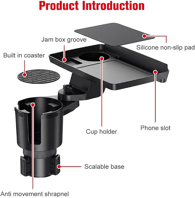 Car Cup Holder Tray，Automotive Cup Holder Expander for car，Large Drink Holder，10” Detachable Car Food Tray Table for Eating with Anti-Slip Base,Fit for Front & Back Seat - Image 2