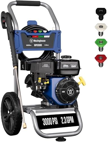 Westinghouse WPX3000 Gas Pressure Washer, 3000 PSI and 2.3 GPM, Spray Gun and Wand, 4 Nozzle Set, for Cars/Fences/Driveways/Homes/Patios/Furniture by Unknown