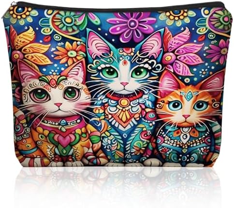 Bohemian Cat Mom Makeup Bag For Women & Teen Girl Cat Lover Gifts. Cute Boho Cats Themed Cosmetic & Toiletry Organizer Pouch For Daughters, Sisters, Friends.Ideal Gift For Travel, Christmas. by Girllyempoweringeverywomen