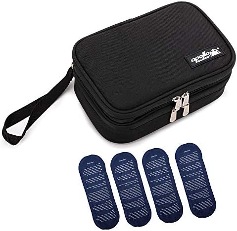 apollo walker Insulin Cooler Travel Case with Ice Packs and Insulation | TSA Approved Includes 2 x 90g ice packs for 9-hour cooling insulin pens & syringes for Diabetics to Carry (Black) by apollowalker