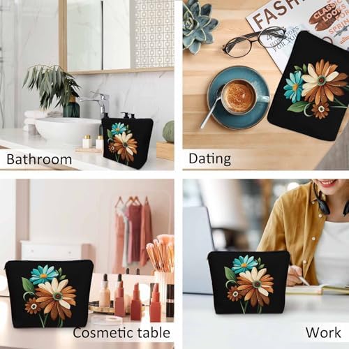 Makeup Bag Daisy Rose Makeup Bags For Purse Pouch, Blossom Floral Daisy Rose Travel Toiletry Bag Cosmetic Bag Makeup Bags Flax Makeup Organizer Bag Pencil Pouch For Man Woman - Image 6
