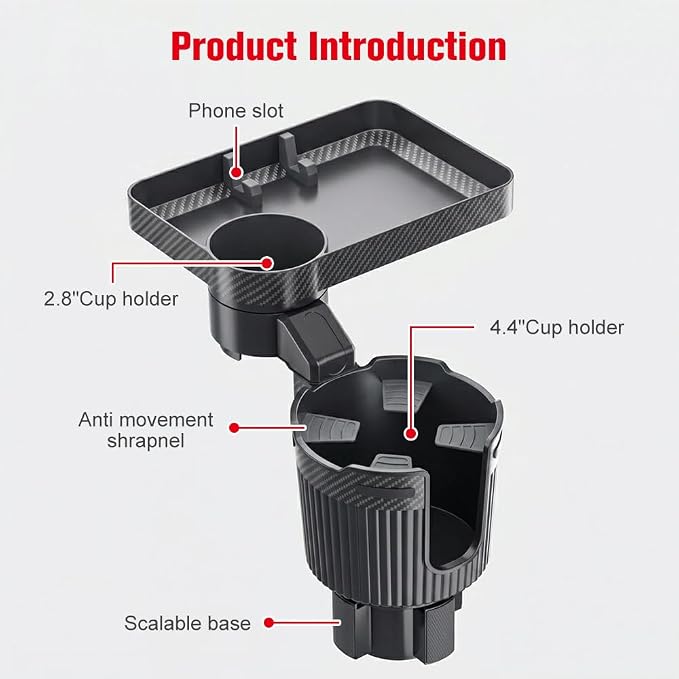 Car Cup Holder Tray，Large Automotive Drink Holder Expander for car，9” Detachable Snack Food Tray Table for Eating, with Phone Slot，Fit for Front & Back Seat - Image 2