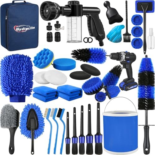 Qydipclin 42Pcs Car Detailing Kit, Car Detailing Brush Set, Car Wash Cleaning Kit, Car Detailing Brushes, Professional Car Care Kit for Interior Exterior Wheels, Blue by Qydipclin