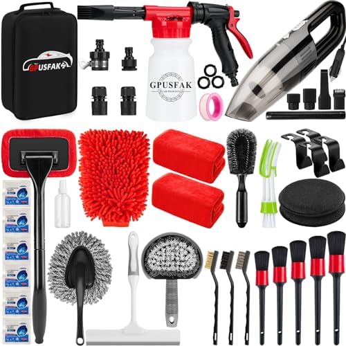 42Pcs Car Wash Cleaning Kit with Foam Gun Sprayer Detailing Brushes Car Vacuum Windshield Cleaning Tool Tire Brush Towels Complete Interior Exterior Detailing Set for Car by GPUSFAK