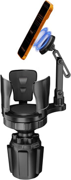 EXELIQ 2-in-1 Cup Holder Expander with MagSafe Phone Mount, Adjustable | Fits Large Bottles, Tumblers & Fast Food Drinks, 360° Rotating Arm for iPhone 17/16/15 and 4.7–7" Smartphones in Cars by EXELIQ