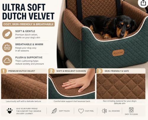 ALL GOOD PET SUPPLIES Dog Car Seat for Small/Medium Dogs Under 35lbs | Soft Memory Foam Booster Car Seat with Detachable Washable Cover and Cushion, Puppy Dog Bed - Image 2