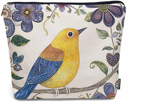 Hummingbird Makeup Organizer Bag Cosmetic Bag For Men Women, Colorful Hummingbirds Cherry Tree Branch Travel Toiletry Bag Flax Makeup Bags Purse Business Makeup Pouch For Toiletries Cosmetics by Unknown