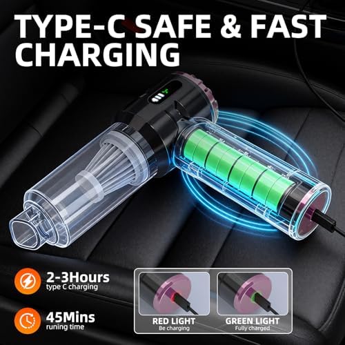 Handheld Vacuum Cleaner Cordless, 23000Pa Powerful Car Mini Vacuum Cleaner, Rechargeable Portable Lightweight dust Catcher for Home Car Carpet Stairs Pet Hair Deep Cleaning（Black-Purple） - Image 6
