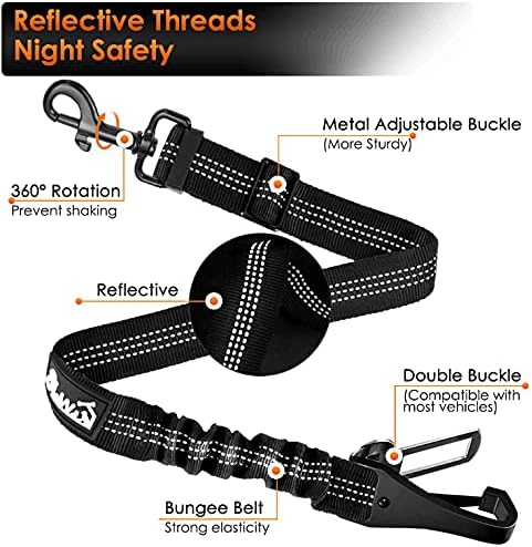 SlowTon Dog Car Seat Belt, 3 in 1 Latch Bar Attachment Dog Safety Seatbelt | Hook Latch Bar& Seatbelt Buckle, Reflective, Heavy Duty Nylon, Durability, Easy of Use, for Travel Riding, Black, 27.5" - Image 3