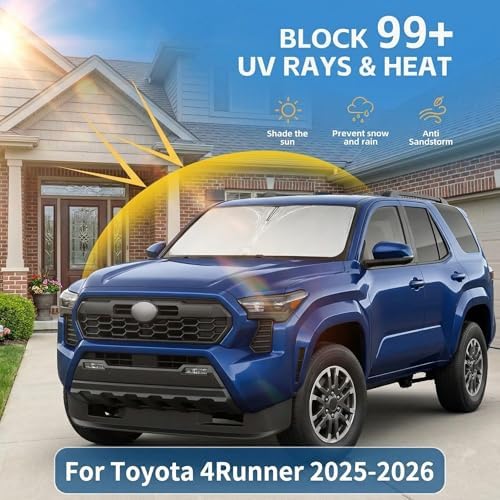 for 2025 2026 Toyota 4Runner Windshield Sun Shade Sunshade Front Window Shade Custom Fit 4Runner Accessories Sun Visor Foldable Shade Blocks UV Rays Accessories - Image 2