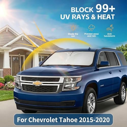 Windshield Sun Shade for Chevy/Chevrolet Tahoe Accessories 2015-2020 Front Window Shade Custom Fit Tahoe Sun Visor Foldable Shade Blocks UV Rays Summer Must Have Car Accessories - Image 2