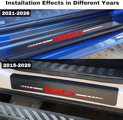 Car Door Sill Protectors Compatible with Ford F-150 2015-2026 Accessories, Thick Carbon Fiber Door Sill Scuff Plate Cover, Anti-Scratch Door Entry Guard Decorative Stickers (RED, Fit for F150) - Image 2