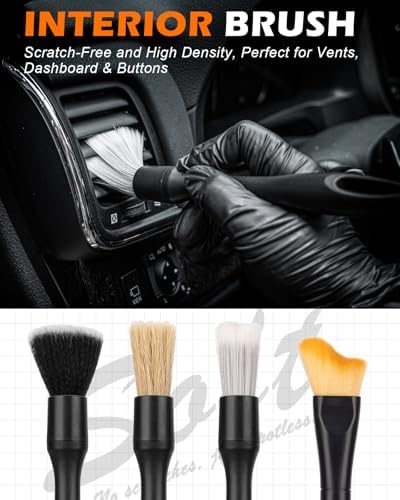 8PCS Car Detailing Brush Set, Interior Car Cleaning Kit with Dash Duster - Image 2