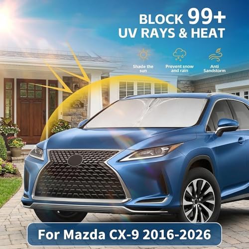 Windshield Sun Shade for Mazda CX-9 2016-2025 2026 Sunshade Front Window Shade Custom Fit CX9 Accessories Sun Visor Foldable Shade Blocks UV Rays Accessories - Image 2