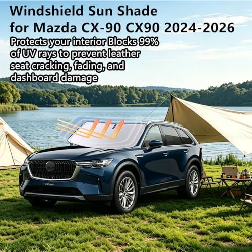Windshield Sun Shade for Mazda CX-90 CX90 2024-2026, 4-Layer 240T Foldable UV Block Car Accessory to Cool Interior - Image 2