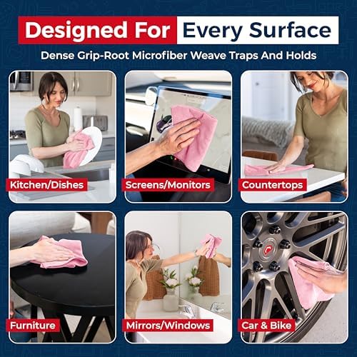USANOOKS Microfiber Cleaning Cloth Light Pink - 8 Pcs 12.5"x12.5" - High Performance - 1200 Washes, Ultra Absorbent Towels Weave Grime & Liquid for Streak-Free Mirror Shine - Car Washing Cloth - Image 4