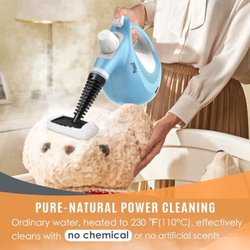Phueut Pressurized Handheld Multi-Surface Natural Steam Cleaner with 12 pcs Accessories, Multi-Purpose Steamer for Home Use, Steamer for Cleaning Floor, Upholstery, Grout and Car (Blue) - Image 3