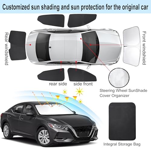 TINGLU Window Shades for Nissan Sentra 2020-2024 2025 Accessories Car Side Full Windows Rear Triangular Windshield Sun Shade Sun UV Rays & Privacy Protection for Camping,Napping,and Relaxing 6PCS - Image 3