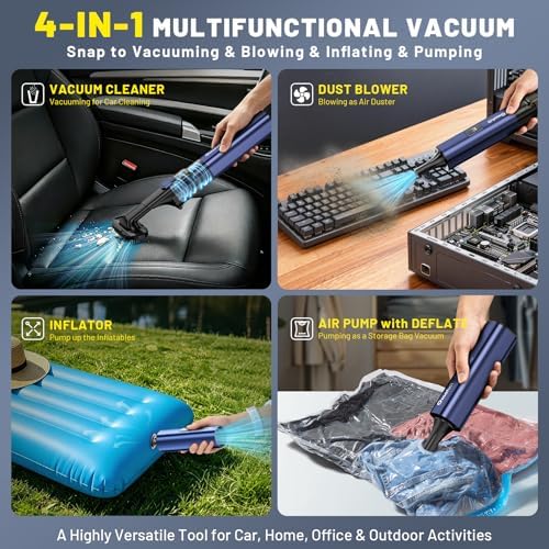 Car Vacuum Portable Cordless, 19500Pa 4-in-1 Handheld Vacuum Cordless Vacuum Cleaner&Air Duster with Multi-Nozzles, 140W Hand Cordless Rechargeable Vacuum Cleaners for Car, Home, Office, Pet - Image 3